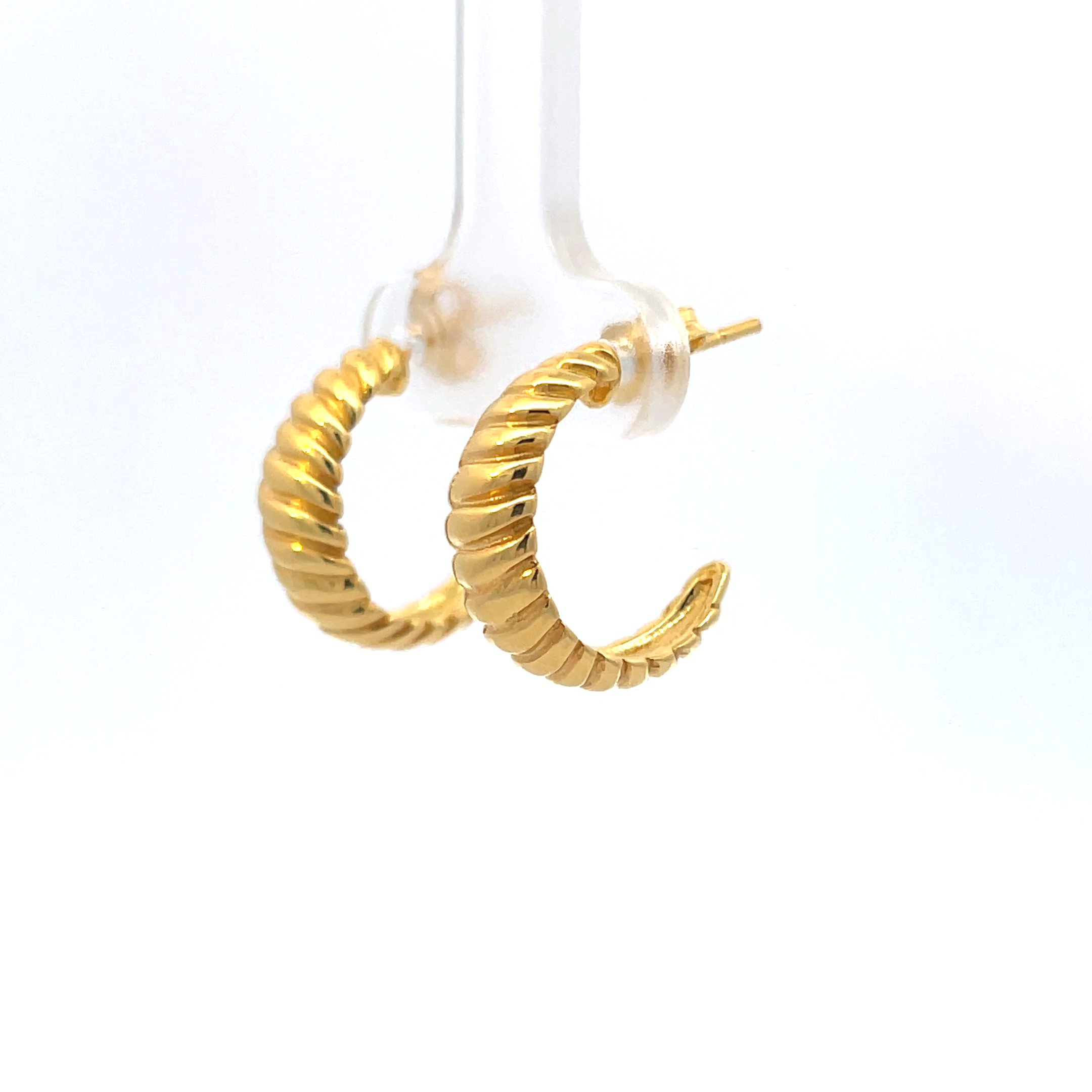 925 Silver Textured Hoop Earrings with Gold Plating